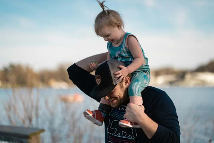 a father with his child on his shoulders